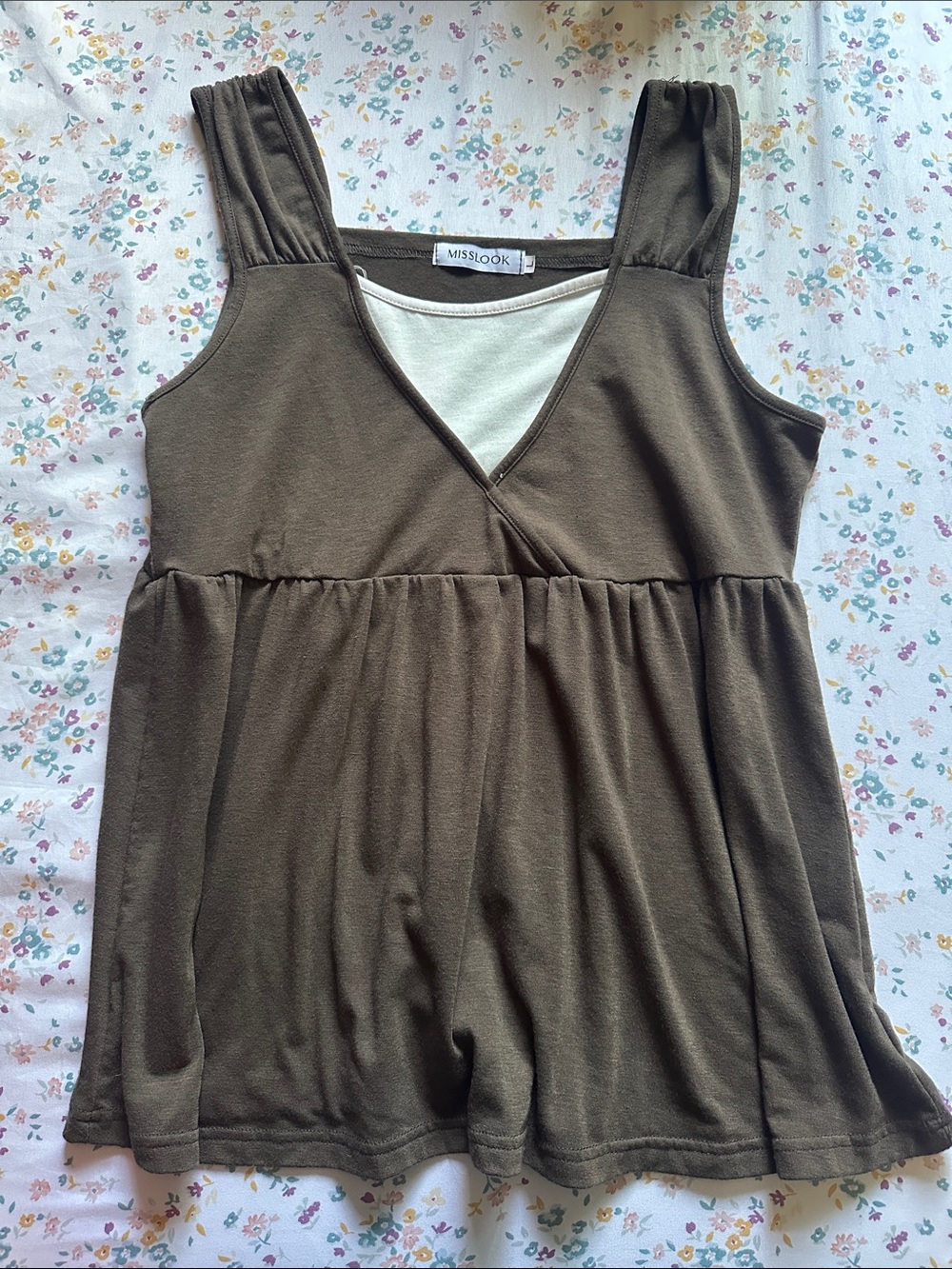 Olive Green V-Neck Sleeveless Tank Top